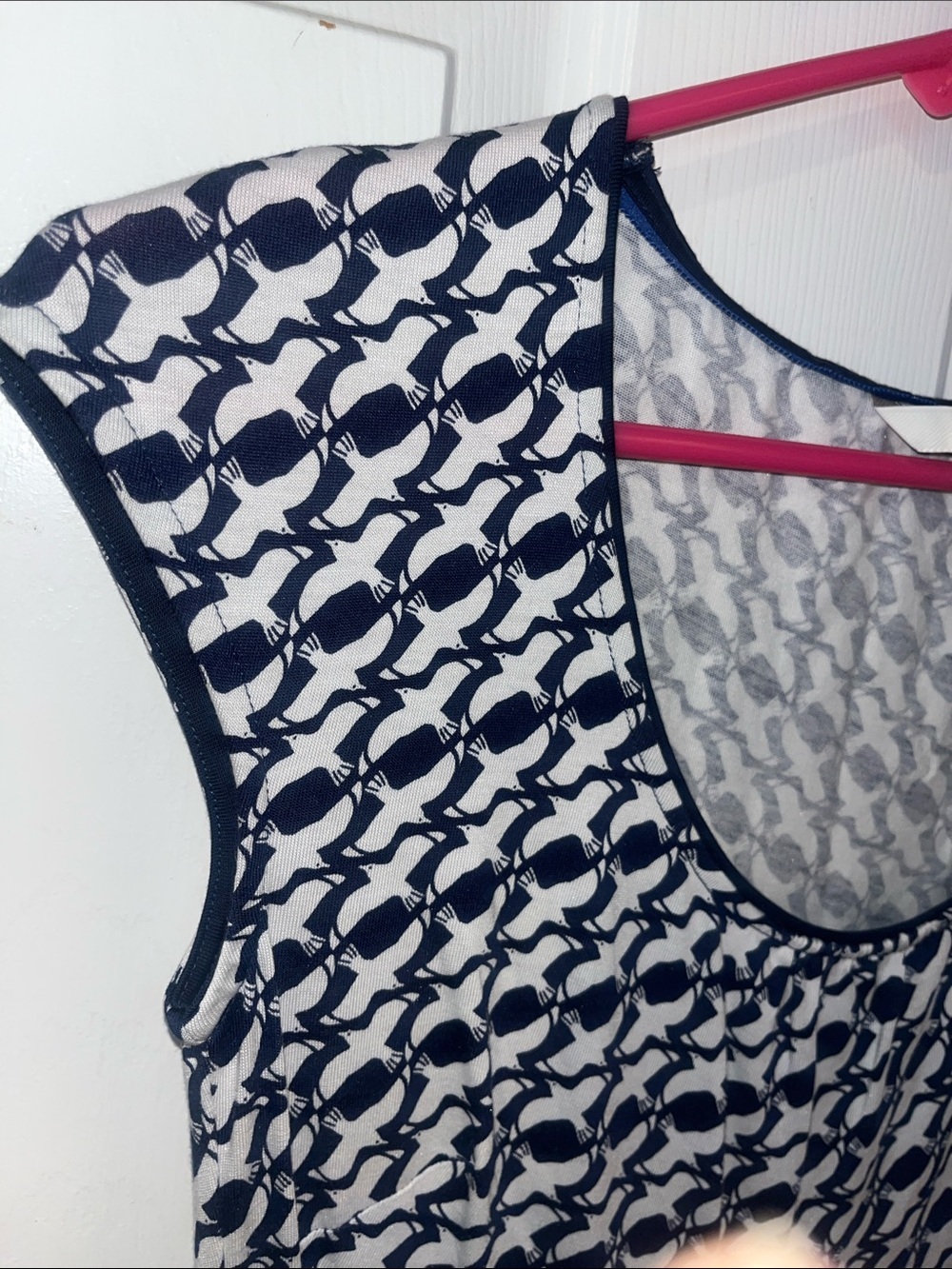 Boden Blue White Bird Print Dress 4P Petite Modal Cotton Knee Length - Picture 7 of 8